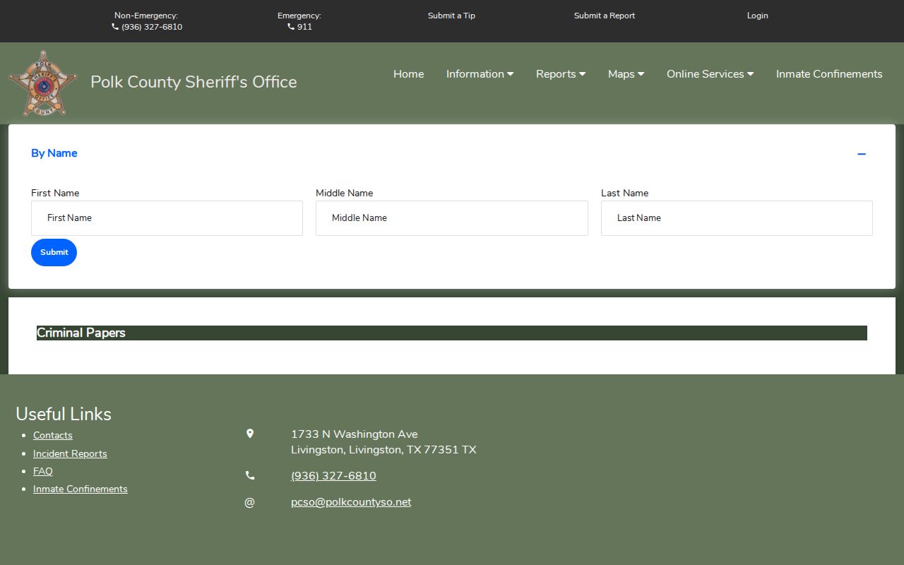 Polk County criminal-papers warrant record search interface