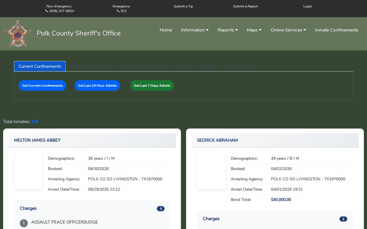 Polk County jail roster booking search controls