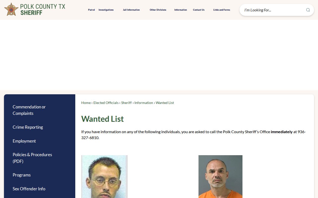 Polk County official wanted-list record interface